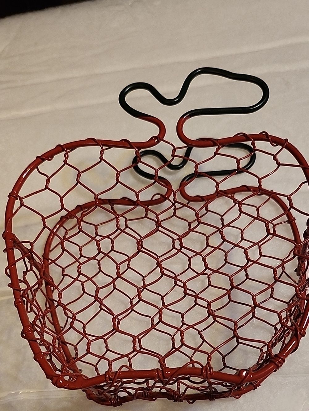 Red Wire Apple Basket with Black Stem Handle
